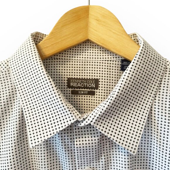 ☆ Mens Kenneth Cole Reaction Long Sleeve Button Up Dress Shirt Size 17.5 Blk/Wht - Picture 3 of 11